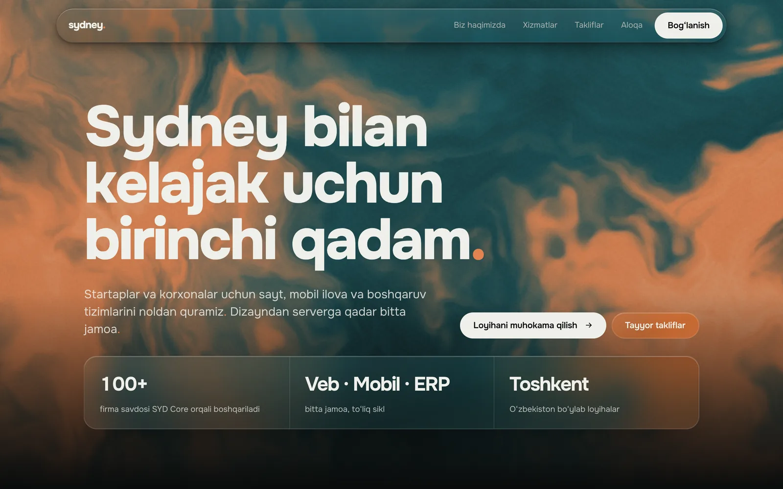 WEB sayt — sydney.uz bosh sahifasi